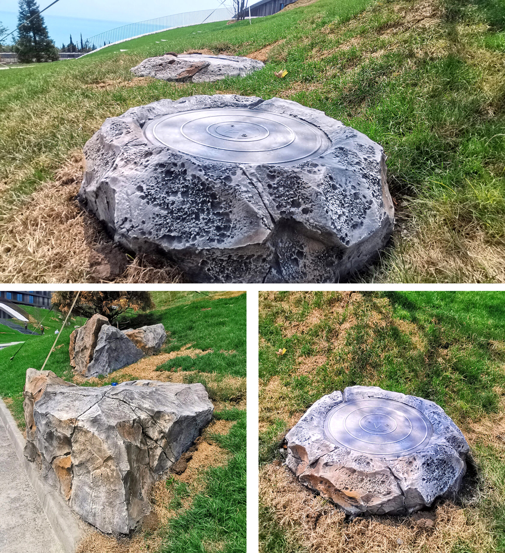 decorative stones and boulders with sloping plastic for mopping